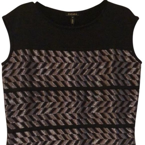 Sz XL Escada Shiloah Black and Silver Sleeveless Knit Top - Picture 5 of 16